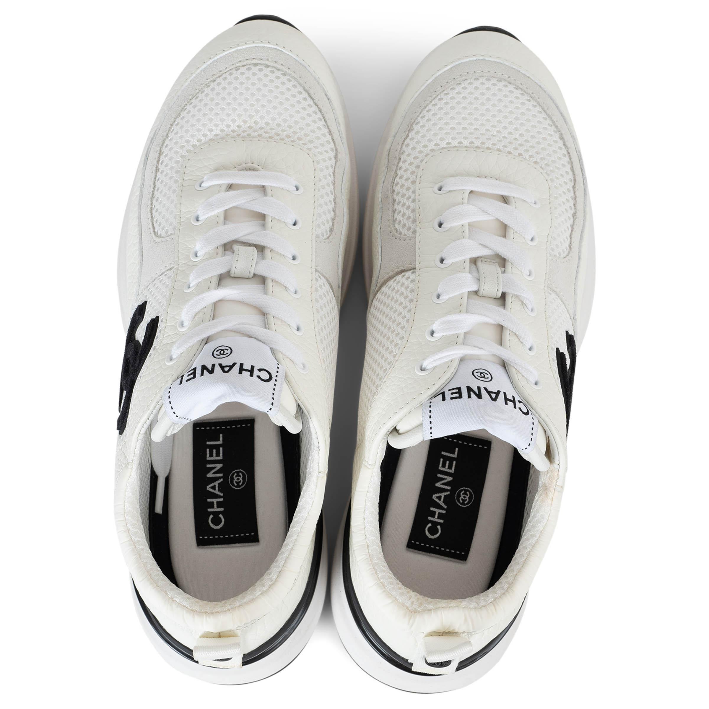 CHANEL weiß Leder & Mesh REV LOW TOP Turnschuhe Schuhe 38.5 fit 38 G37491 im Angebot 1