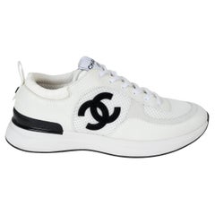CHANEL white leather & mesh REV LOW TOP Sneakers Shoes 38.5 fit 38 G37491