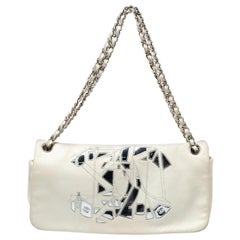 Chanel White Leather Metal Mosaic CC East/West Flap Bag