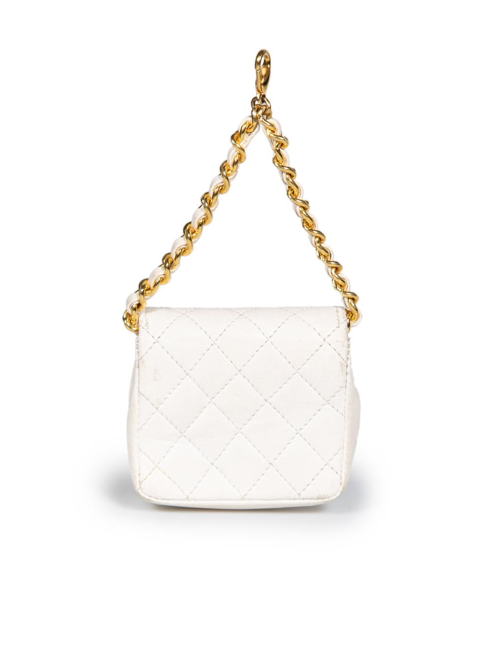 Chanel White Leather Micro Belt Bag Charm In Good Condition In London, GB