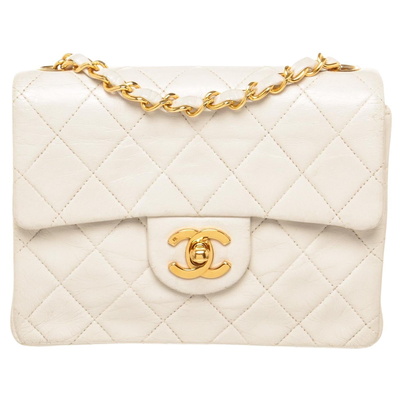 Chanel White Leather Mini Square Flap Shoulder Bag For Sale at 1stDibs  chanel  mini square, chanel white square bag, vintage chanel mini square