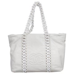 Chanel White Leather Modern Chain Rhodoid Tote