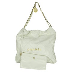 Chanel White Leather Quilted Chanel 22 Tote Bag w/ Insert