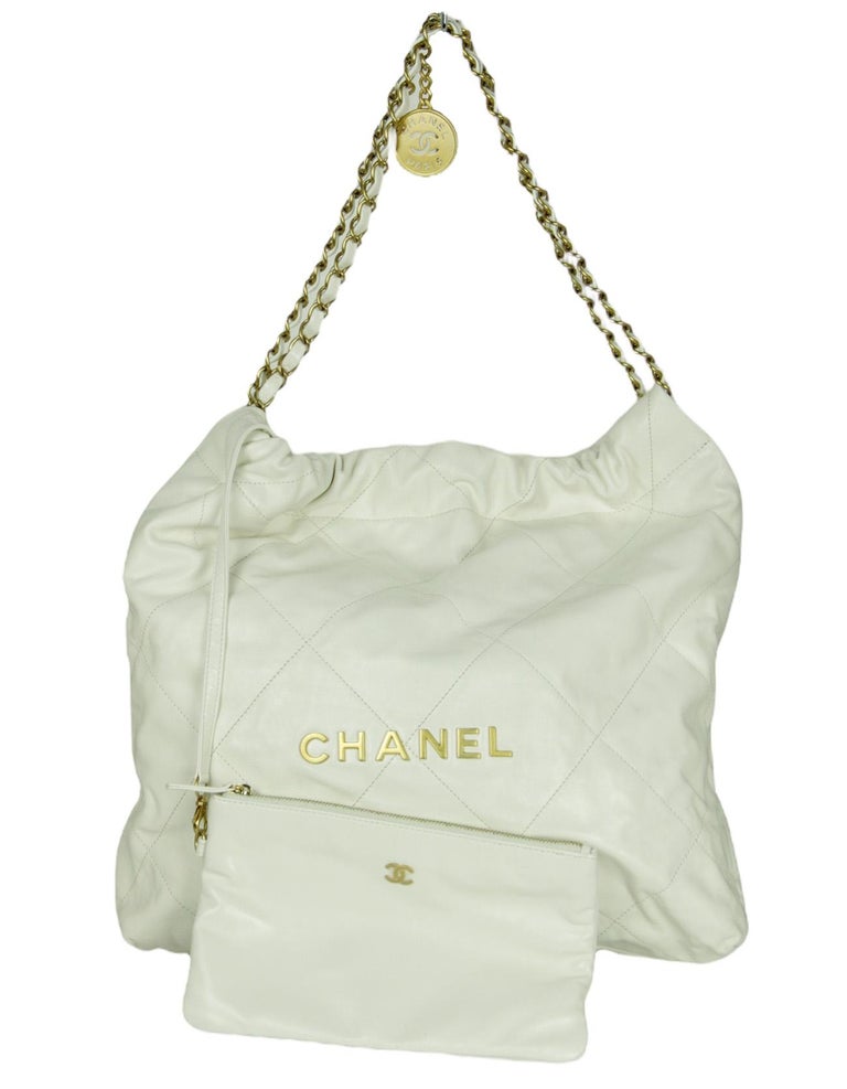 Chanel White Leather Quilted Chanel 22 Tote Bag w/ Insert For Sale