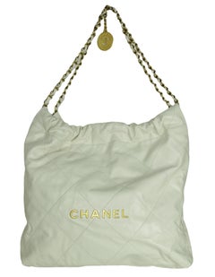 Chanel Weiße gesteppte Chanel 22 Tragetasche aus Leder mit Insert aus Leder