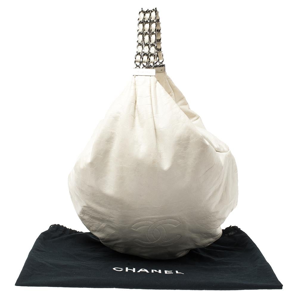 Chanel White Leather Rock and Chain Hobo 11