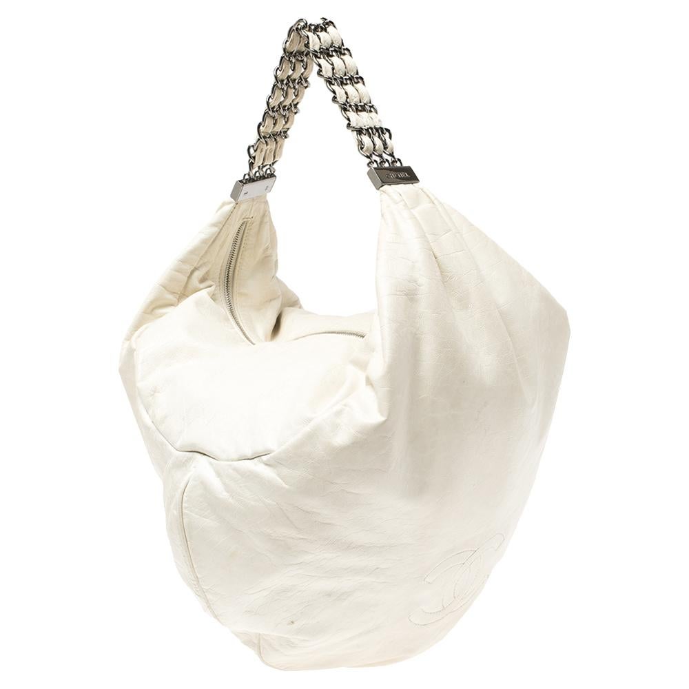 Women's Chanel White Leather Rock and Chain Hobo