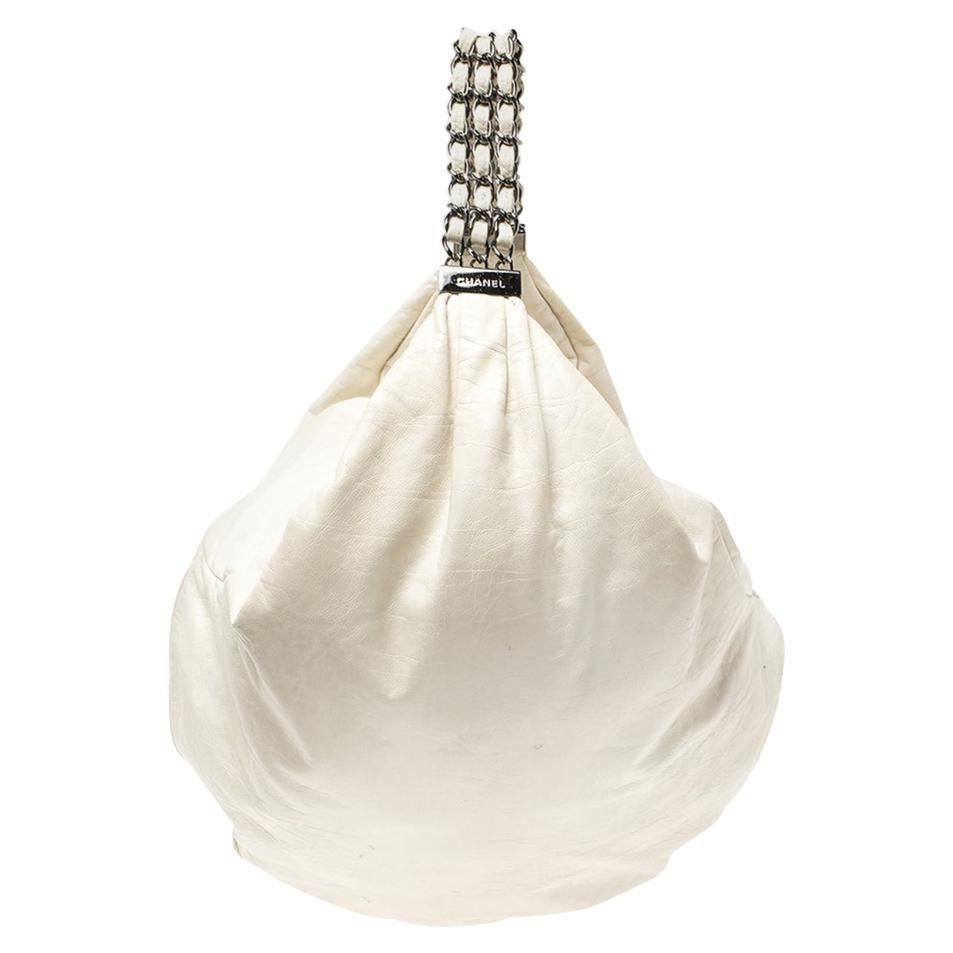 Chanel White Leather Rock and Chain Hobo at 1stDibs