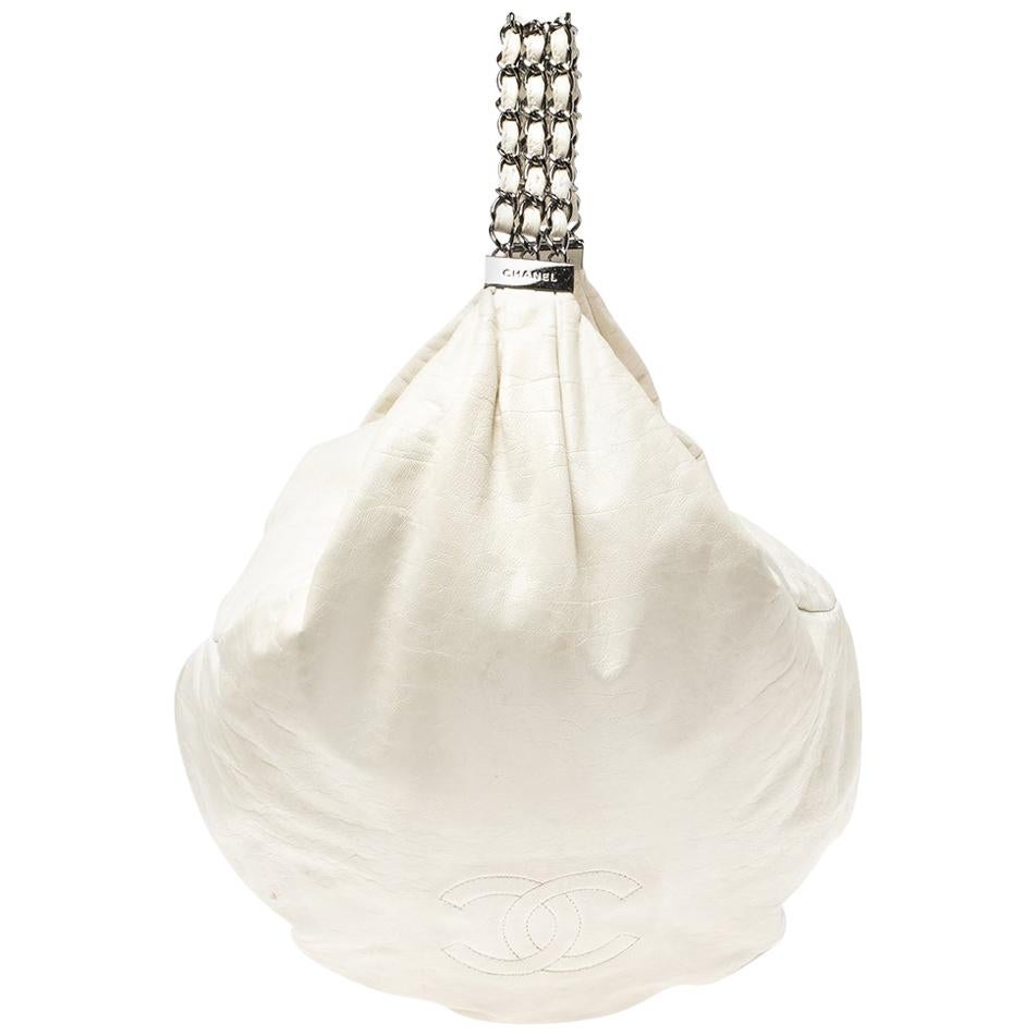 Chanel White Leather Rock and Chain Hobo
