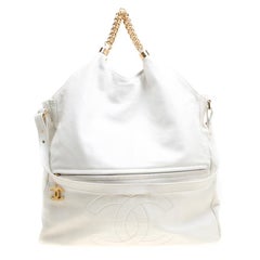 Chanel White Leather Shopping Bag