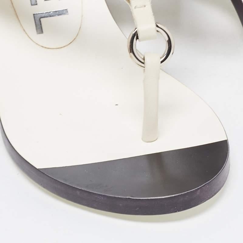 Chanel White Leather Slingback Sandals Size 37 5
