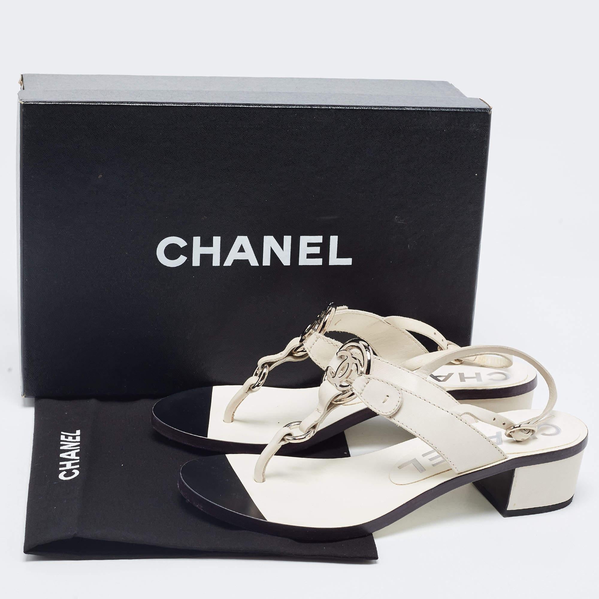 Chanel White Leather Slingback Sandals Size 37 6