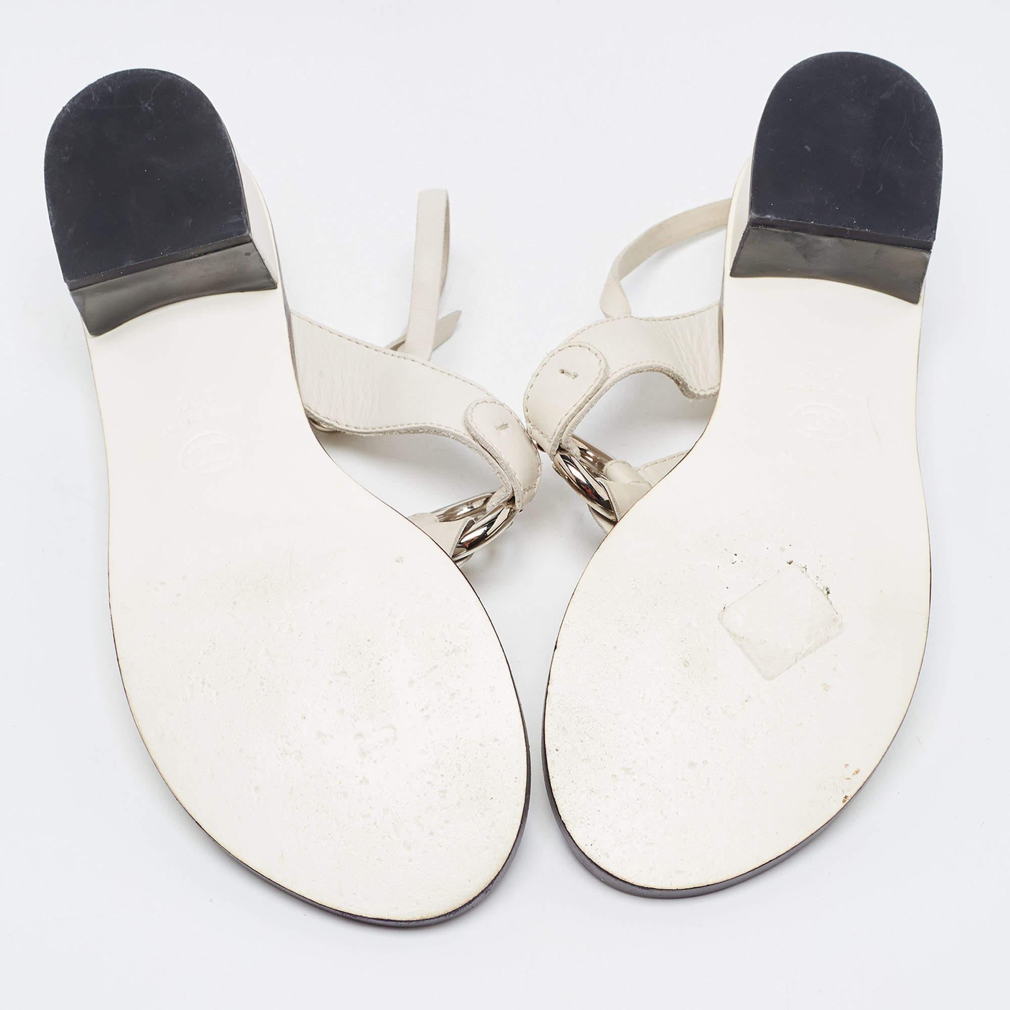 Chanel White Leather Slingback Sandals Size 37 1