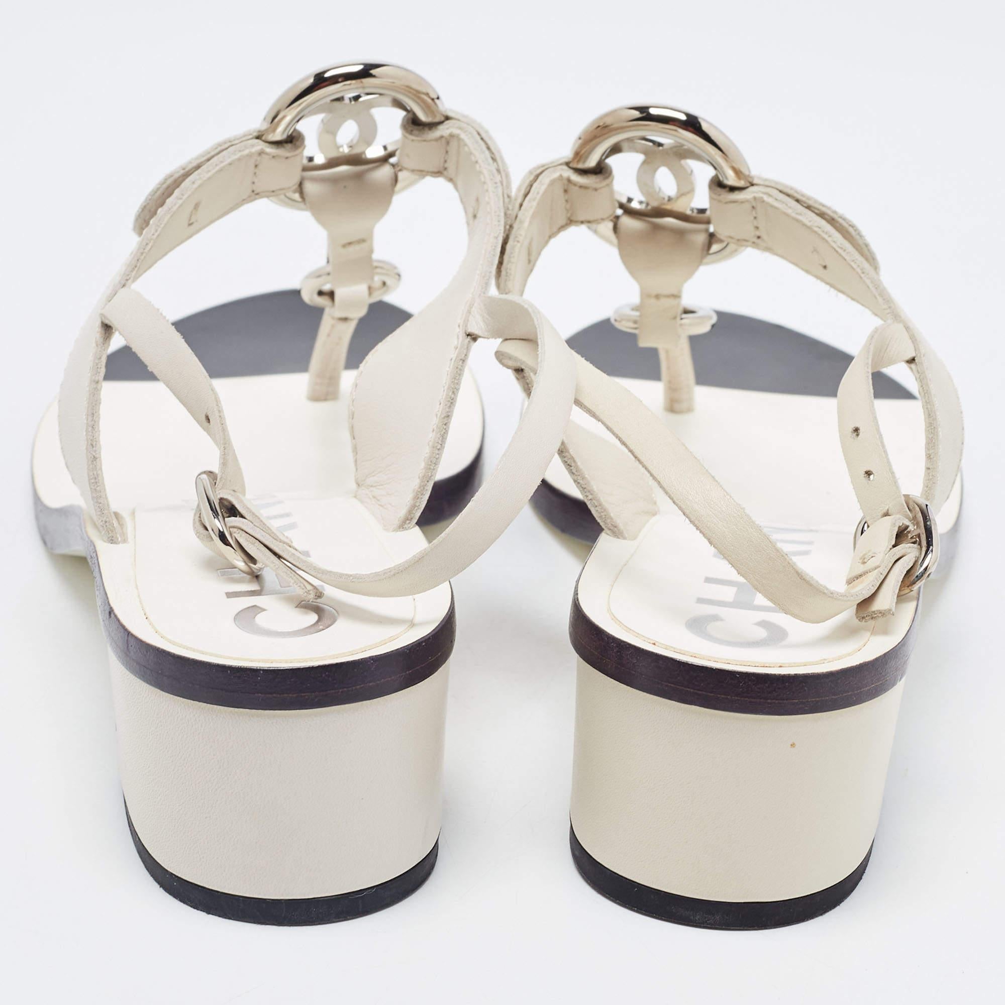Chanel White Leather Slingback Sandals Size 37 3