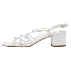 Used Chanel White Leather Slingback Sandals Size 39.5