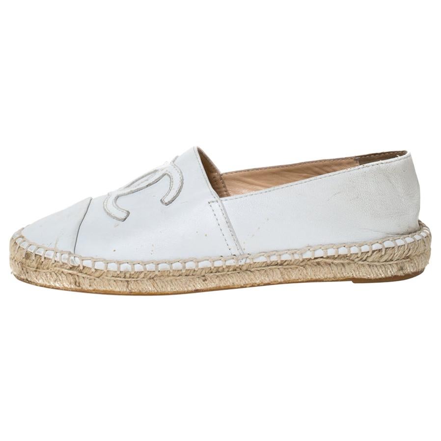 chanel white leather espadrilles