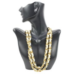 Chanel White Leather x Gold Chain Chain Belt Medallion Charm Pendant s214ca69