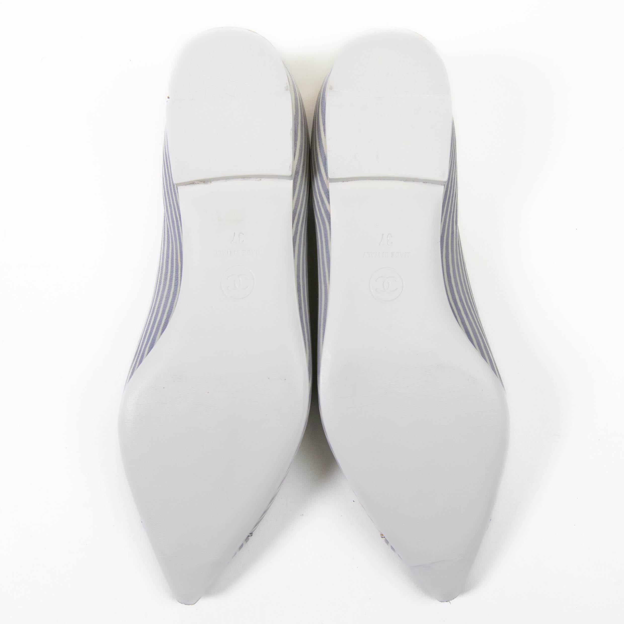 Chanel White/Light Blue Striped Leather Pointed Ballet Flats Size 37 2