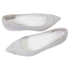 Chanel White/Light Blue Striped Leather Pointed Ballet Flats Size 37