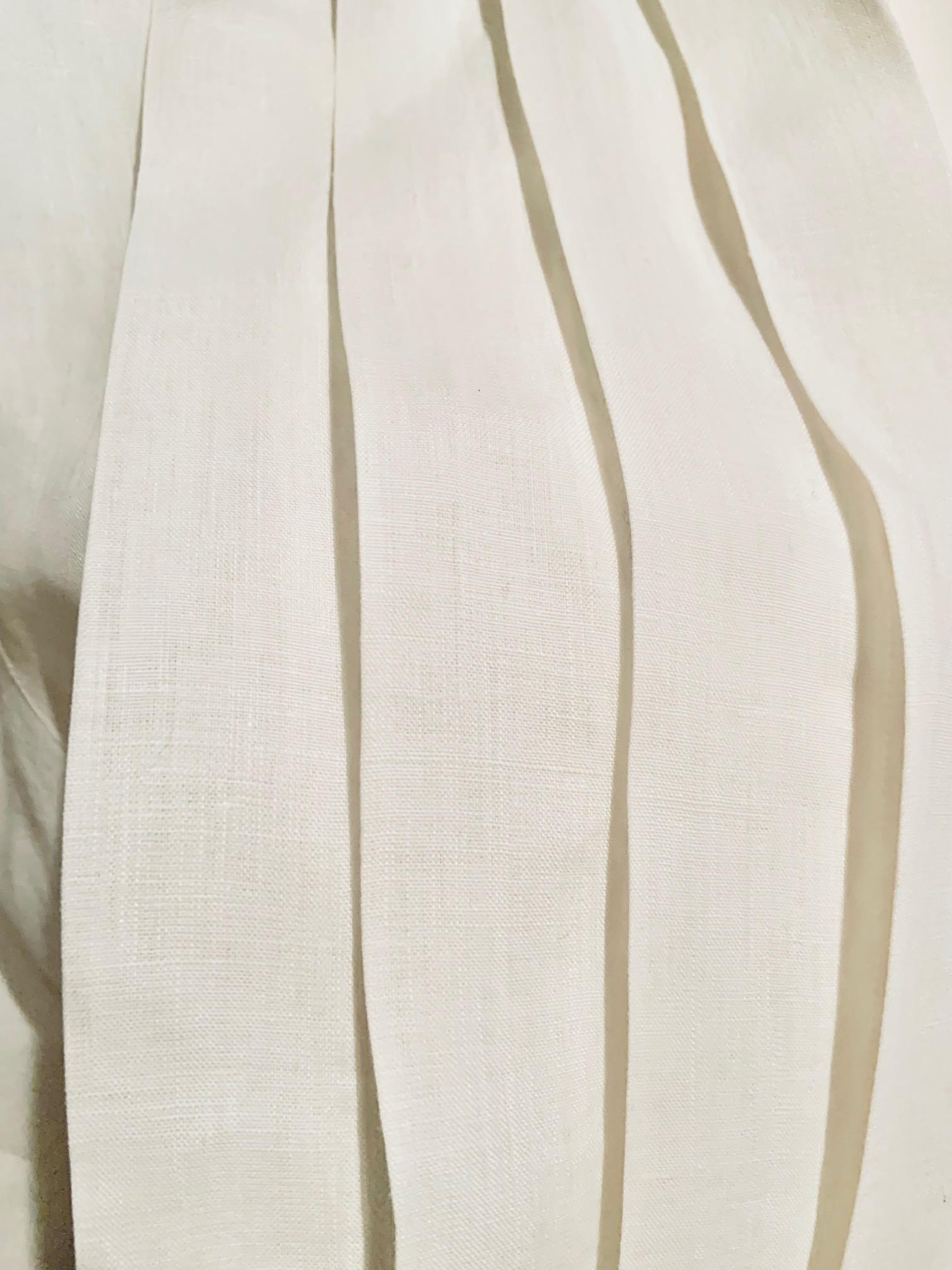 Women's Chanel White Linen Pleated Tuxedo Style Blouse Double C Button and Cufflinks