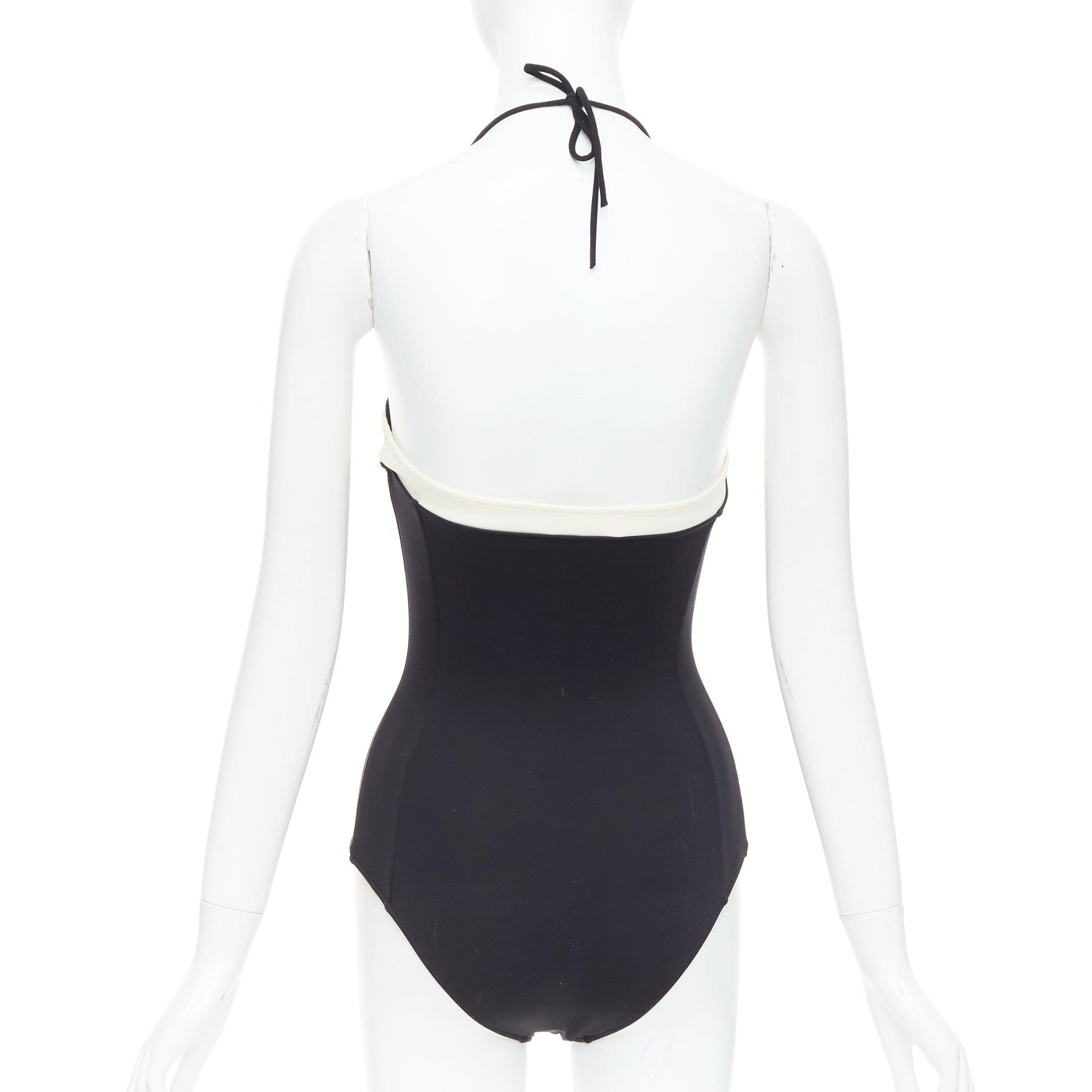  CHANEL logo blanc fausse perle noir blanc maillot de bain une pièce dos nu FR34 Pour femmes 