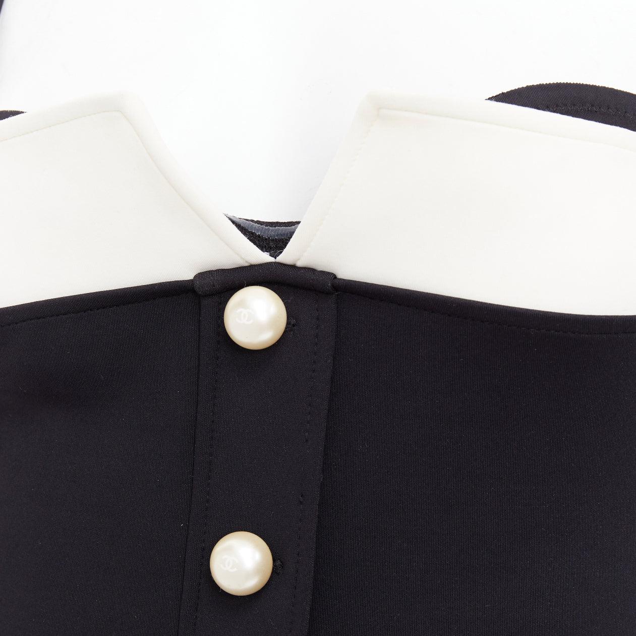CHANEL logo blanc fausse perle noir blanc maillot de bain une pièce dos nu FR34 2