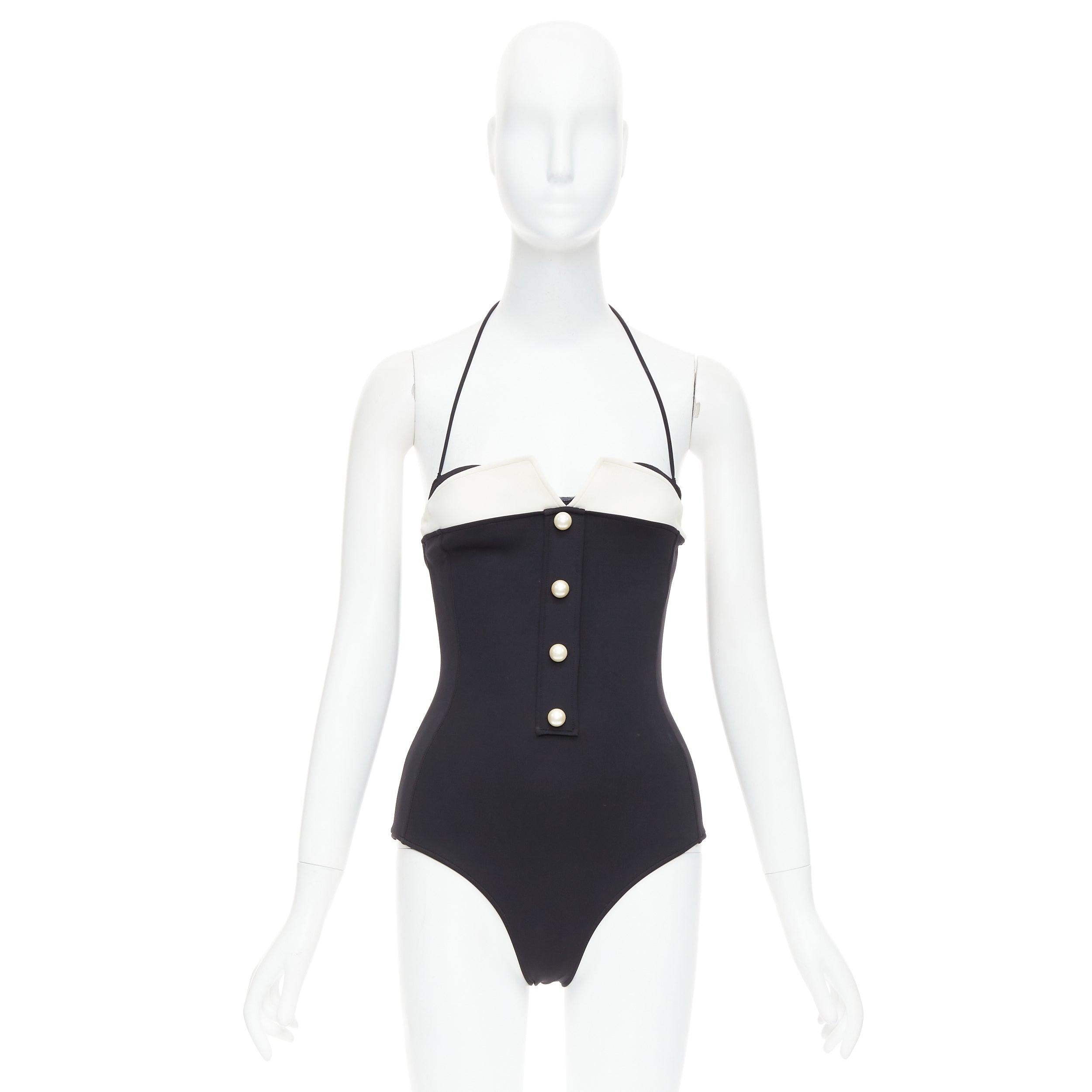 CHANEL logo blanc fausse perle noir blanc maillot de bain une pièce dos nu FR34 4