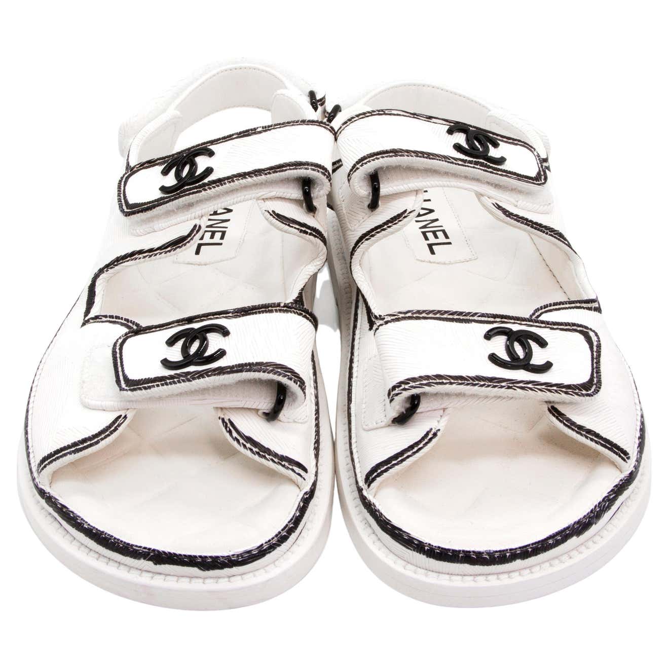 Chanel White Logo Sandal 22C For Sale at 1stDibs