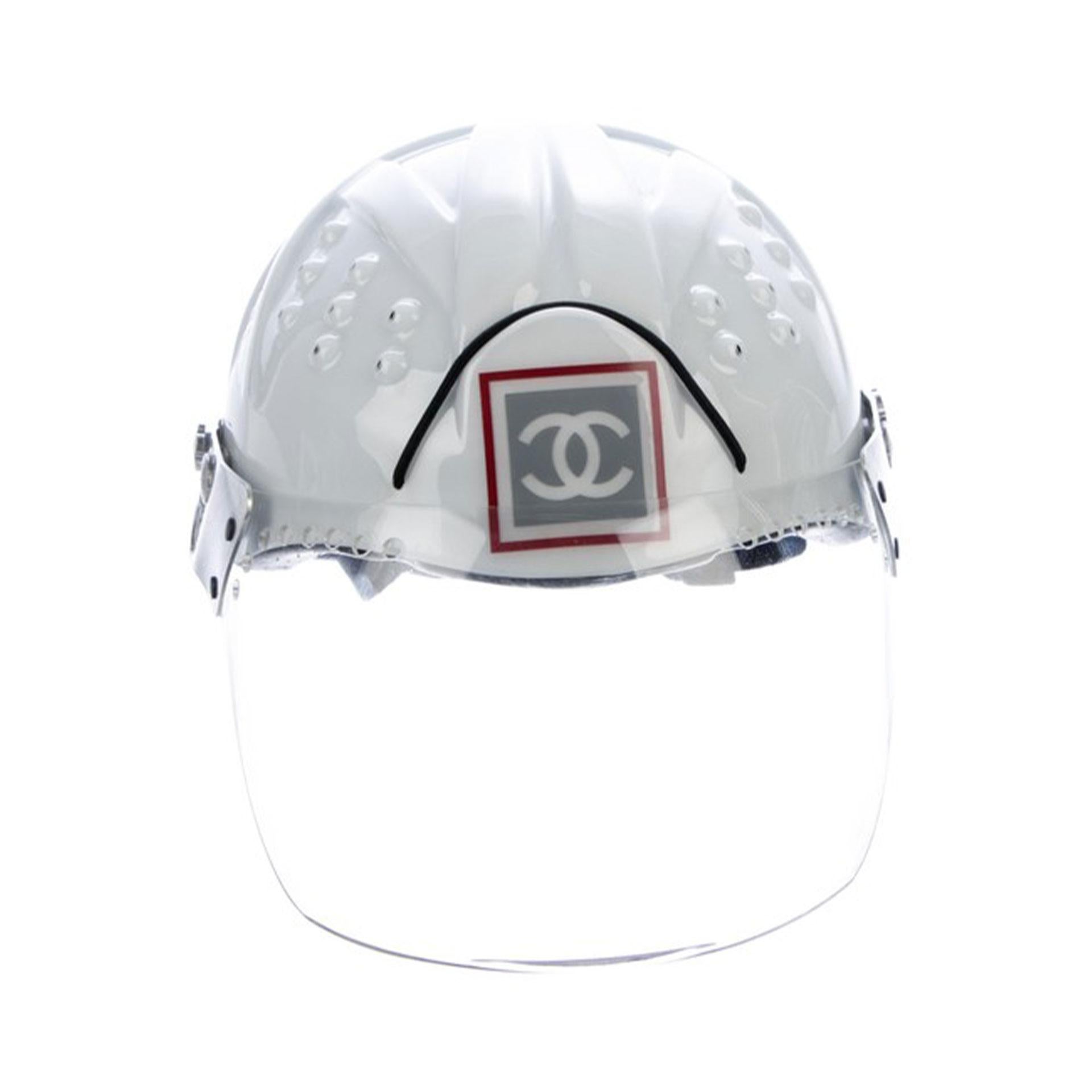 Gray Chanel 2001 White Logo Vintage Mountaineer Helmet Limited Edition Novelty Hat For Sale