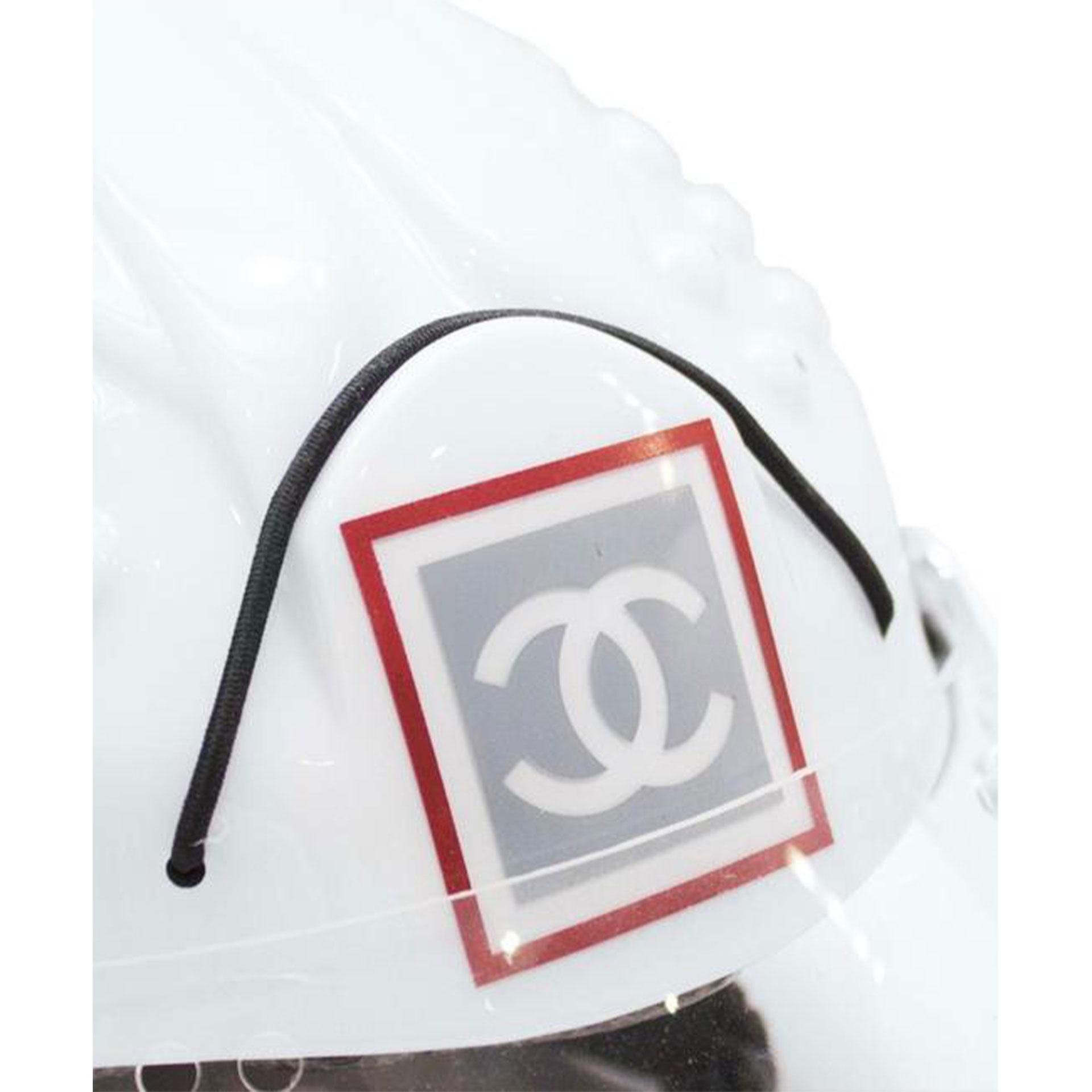 Women's or Men's Chanel 2001 White Logo Vintage Mountaineer Helmet Limited Edition Novelty Hat For Sale