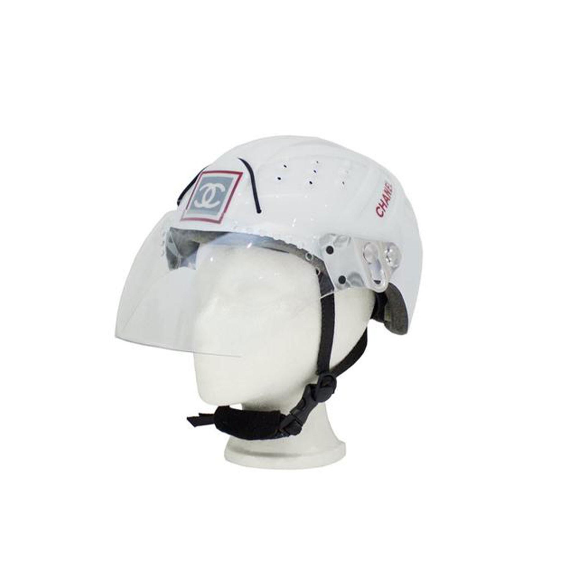 Chanel 2001 White Logo Vintage Mountaineer Helmet Limited Edition Novelty Hat For Sale 2