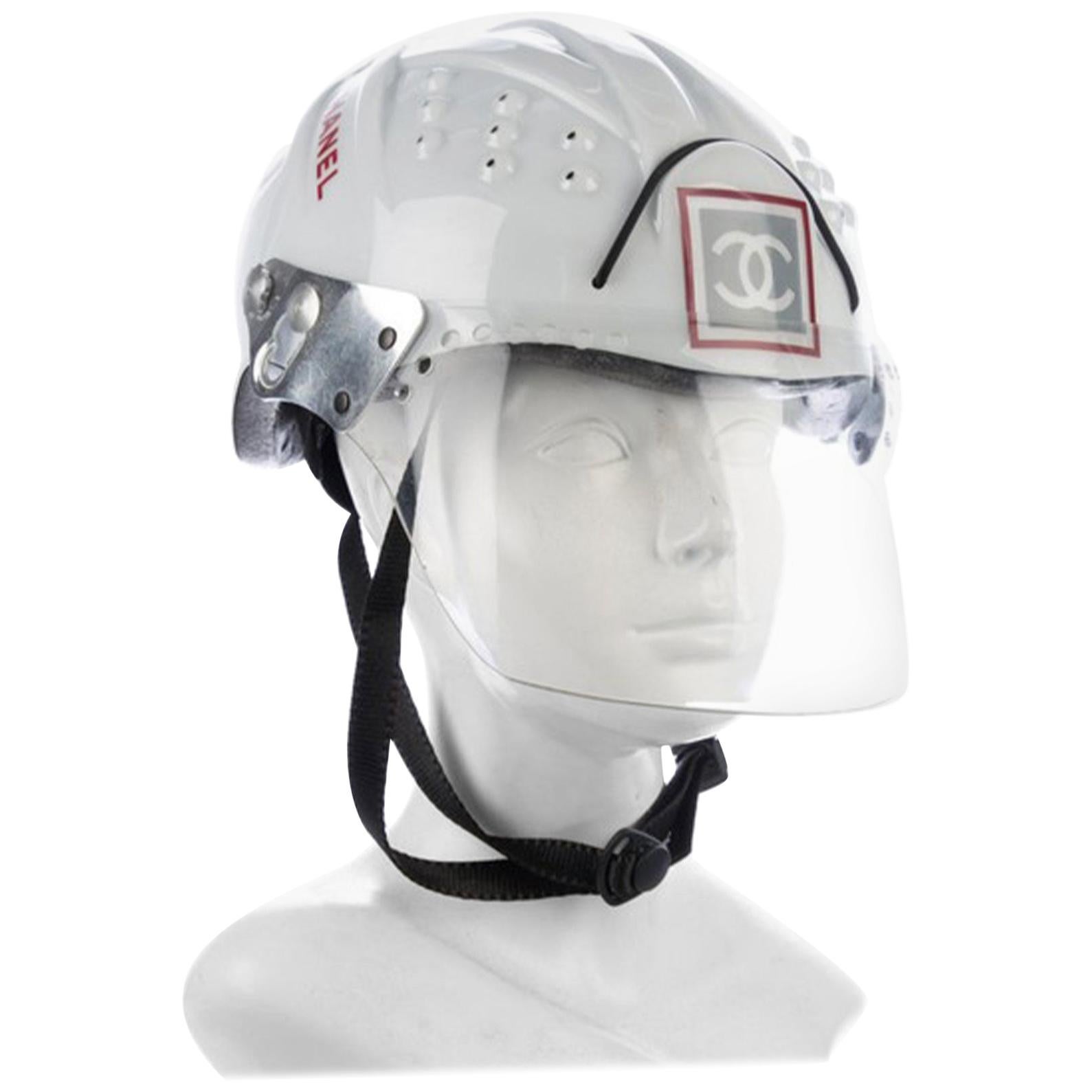 Chanel White Logo Vintage Mountaineer Helmet Limited Edition Novelty Hat