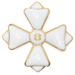 Chanel White Maltese Cross Brooch  