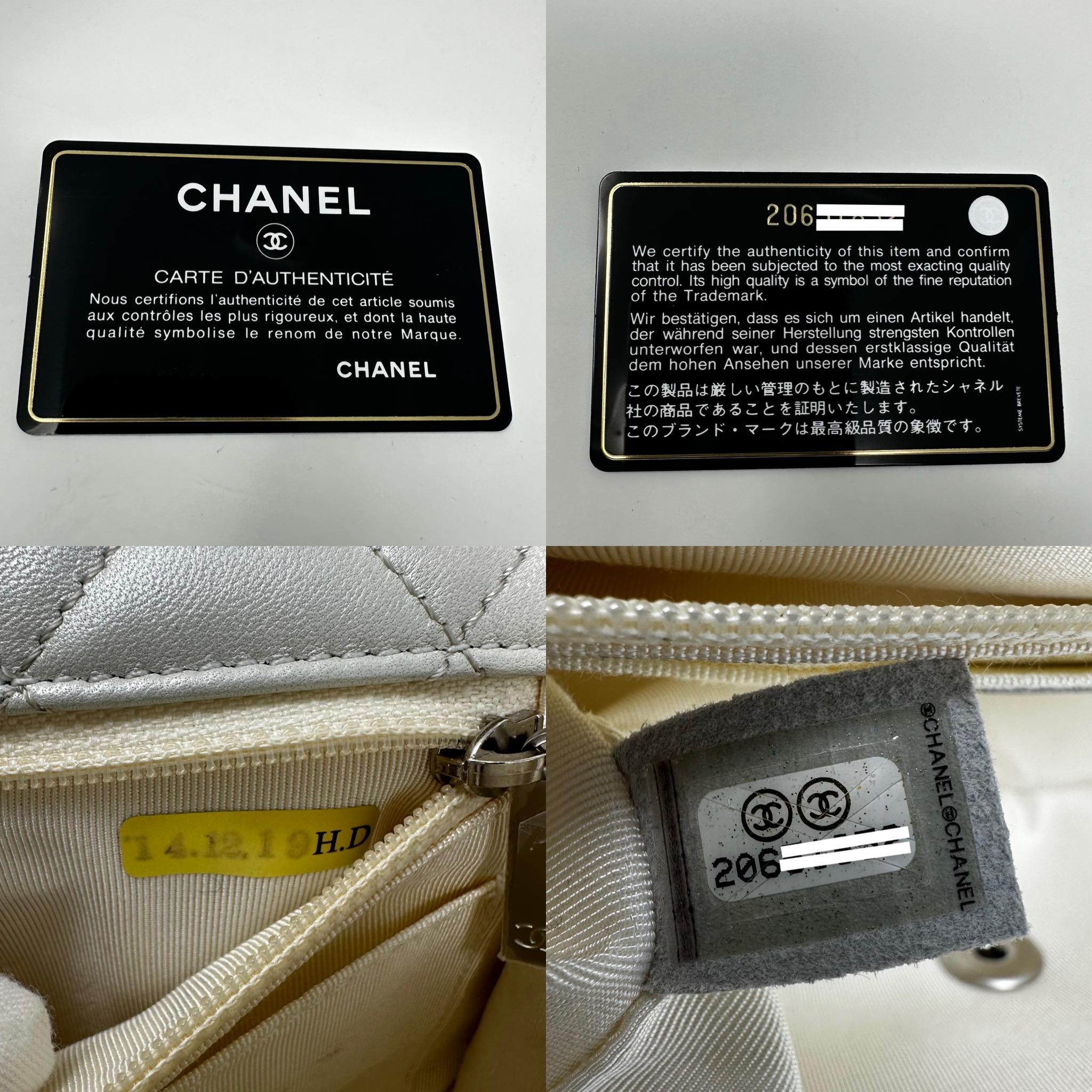 CHANEL White Medium Classic Flap Pearl Embellished Tweed Bag SHW For Sale 5