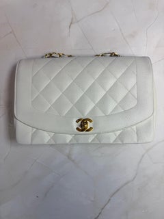 Chanel White Medium size Caviar Leather Diana Handbag