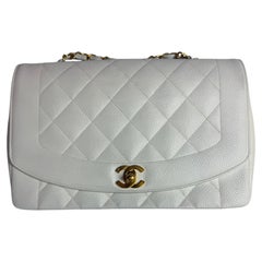 Chanel White Medium size Caviar Leather Diana Handbag