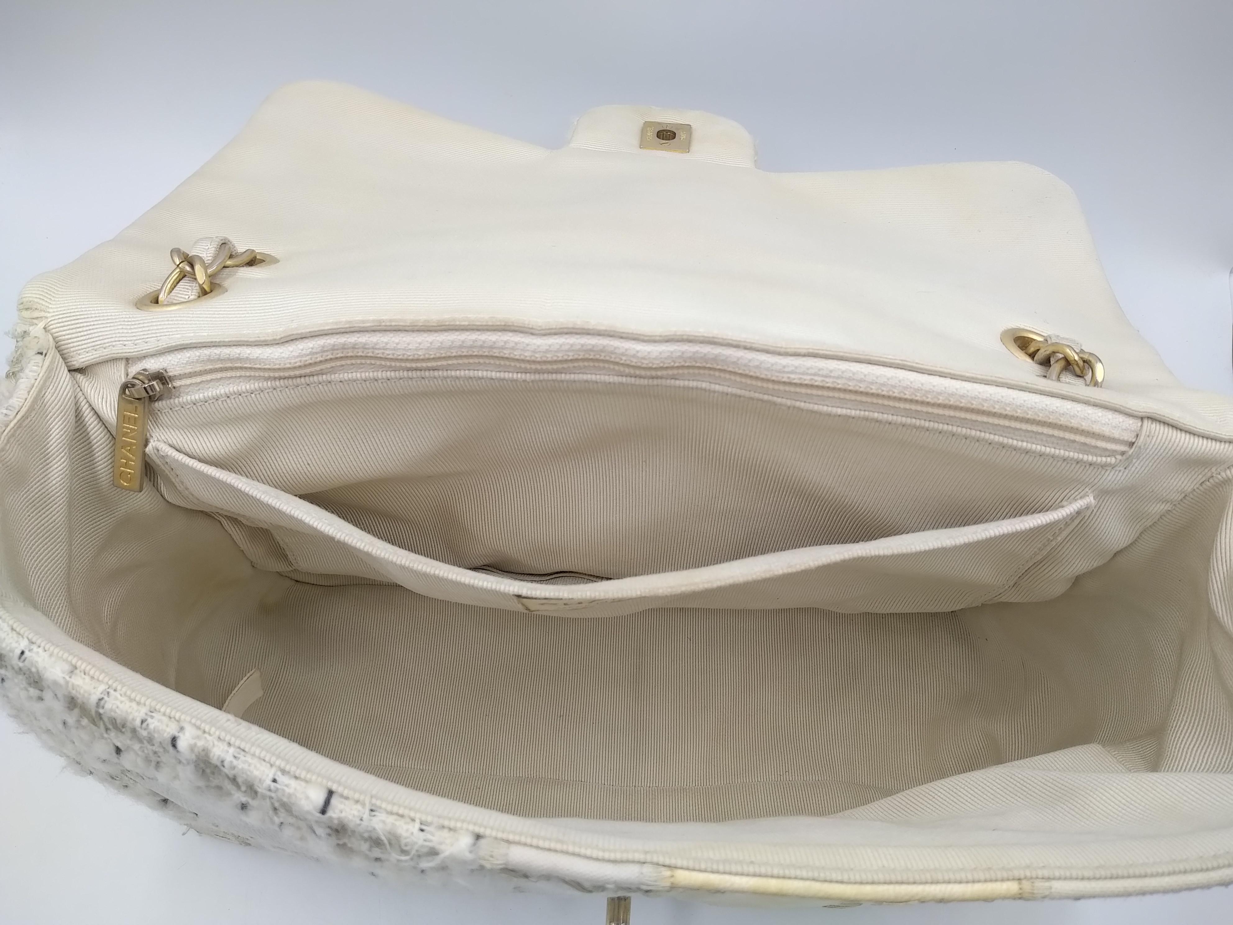 Chanel White Medium Tweed Flap Bag 6