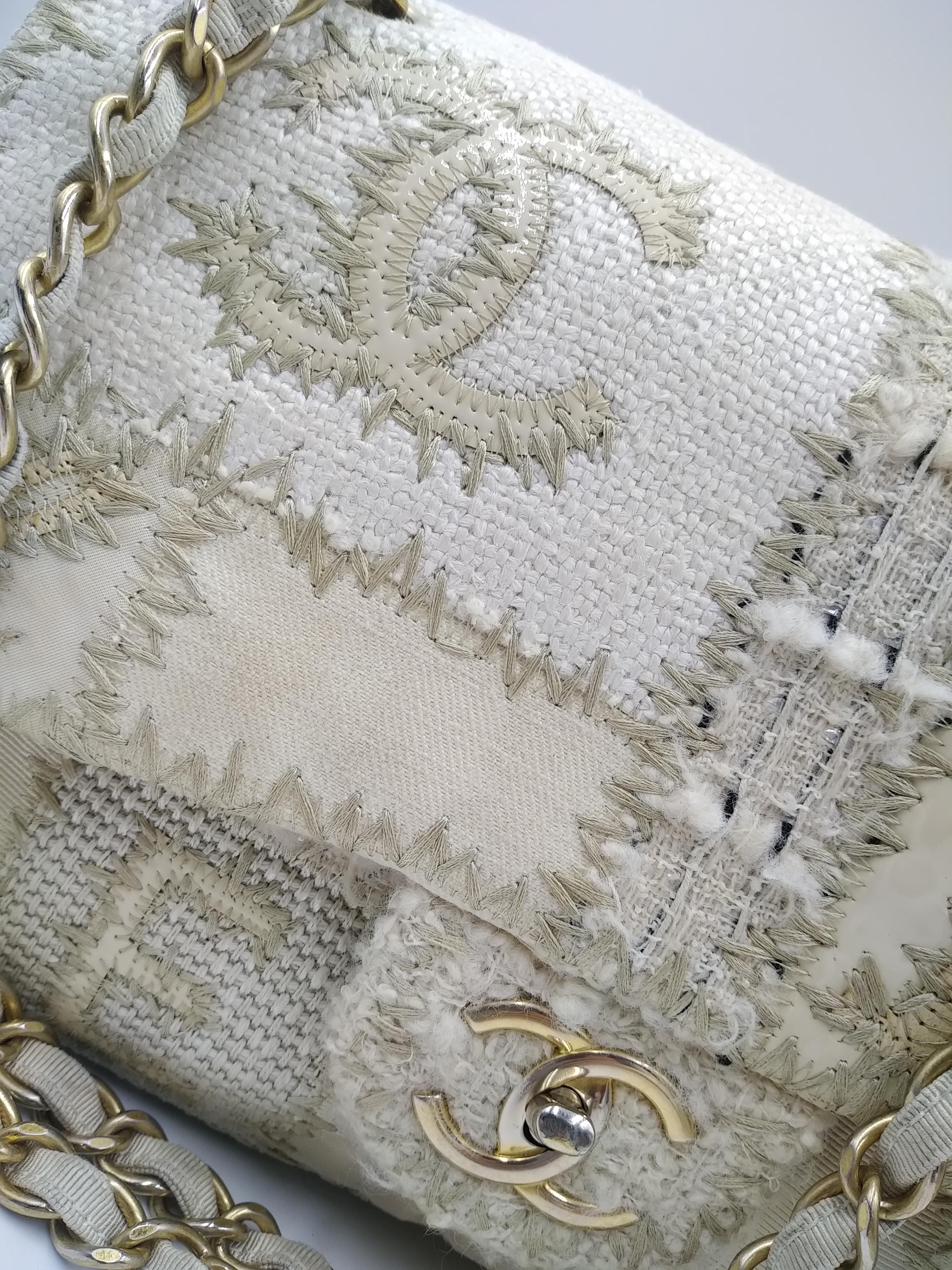 Women's or Men's Chanel White Medium Tweed Flap Bag
