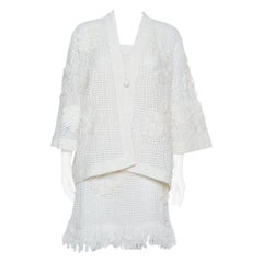 Chanel White Mesh Applique Short Dress & Bell Sleeve Button Front Jacket M
