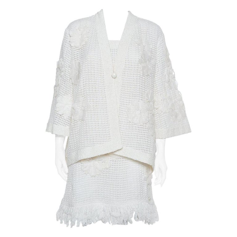 Chanel White Mesh Applique Short Dress and Bell Sleeve Button Front ...