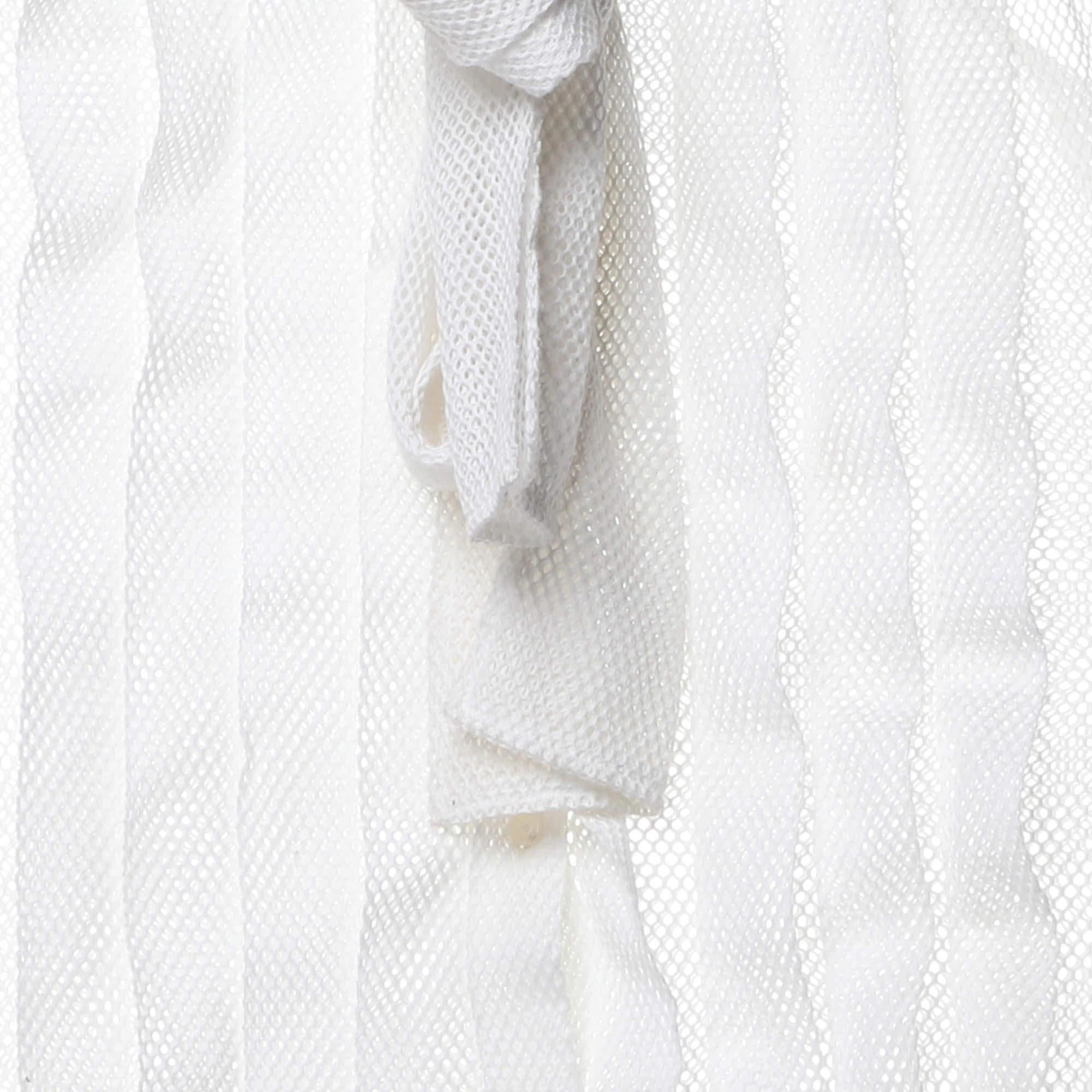Gray Chanel White Mesh Neck Tie Button Front Shirt S