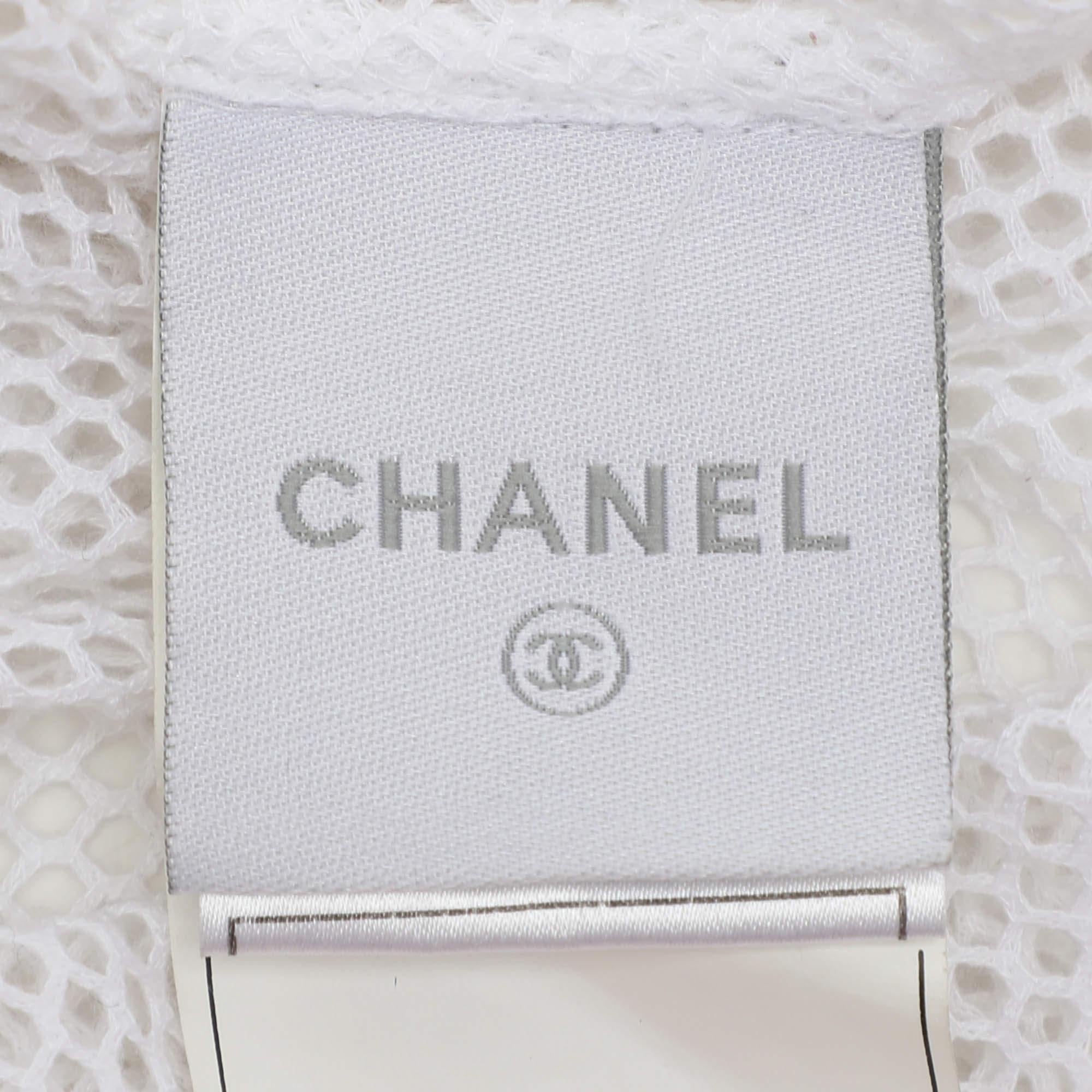 Women's Chanel White Mesh Neck Tie Button Front Shirt S