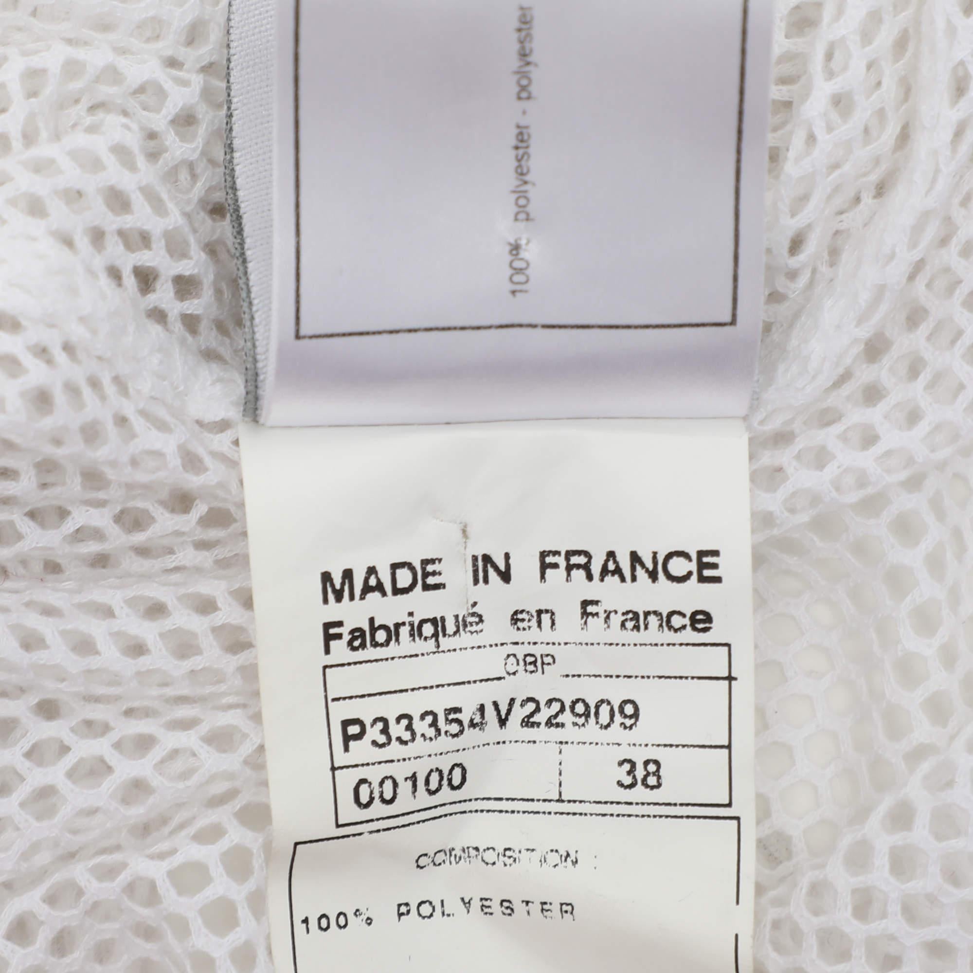 Chanel White Mesh Neck Tie Button Front Shirt S 1