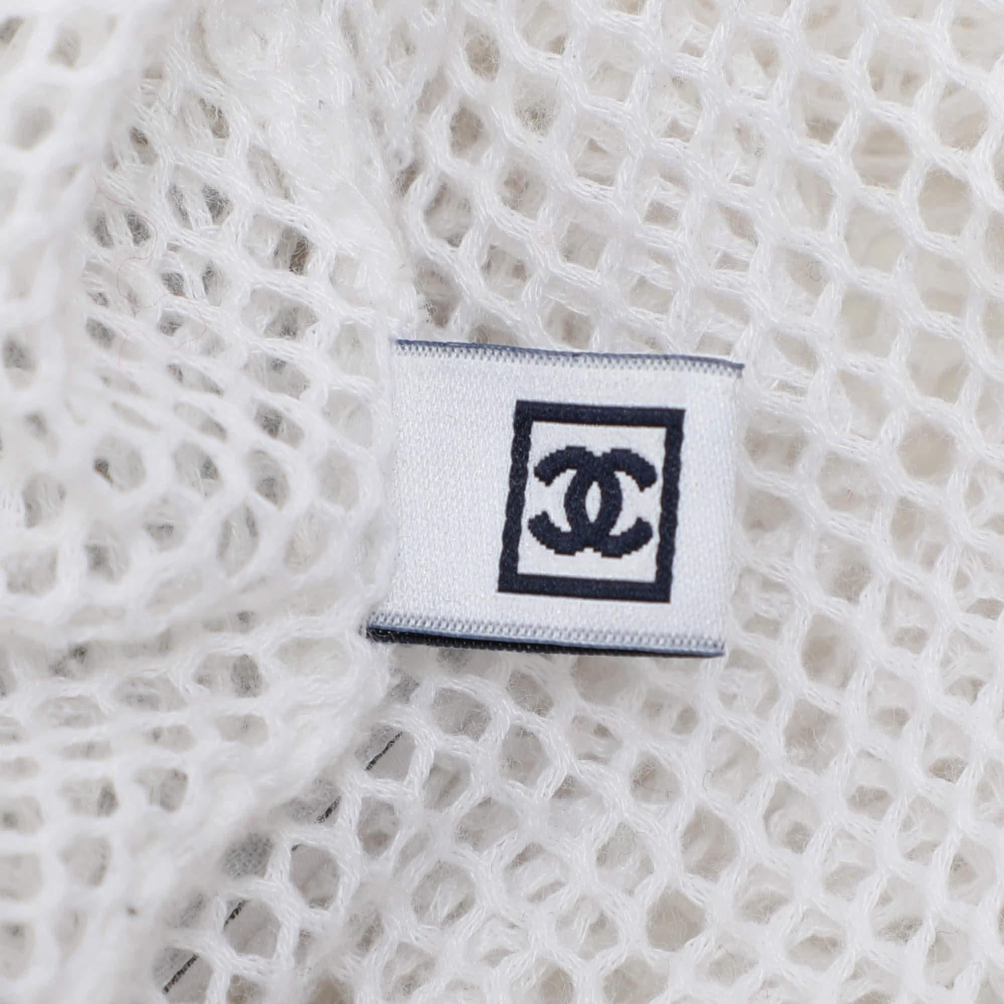 Chanel White Mesh Neck Tie Button Front Shirt S 3