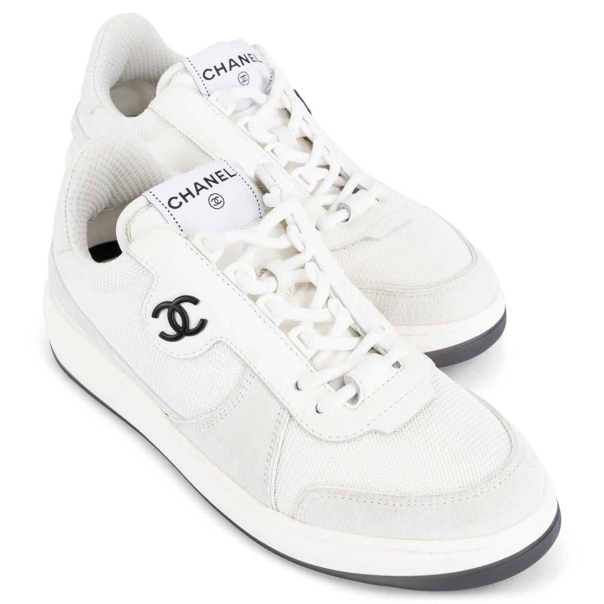 Women's CHANEL white mesh & suede 2022 22P LOW TOP Sneakers Shoes 38 For Sale