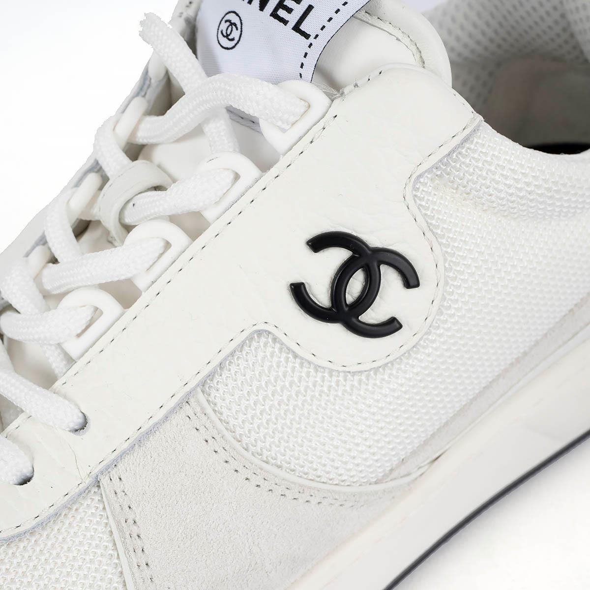 CHANEL white mesh & suede 2022 22P LOW TOP Sneakers Shoes 38 For Sale 1