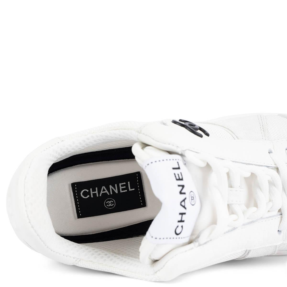 CHANEL white mesh & suede 2022 22P LOW TOP Sneakers Shoes 38 For Sale 2