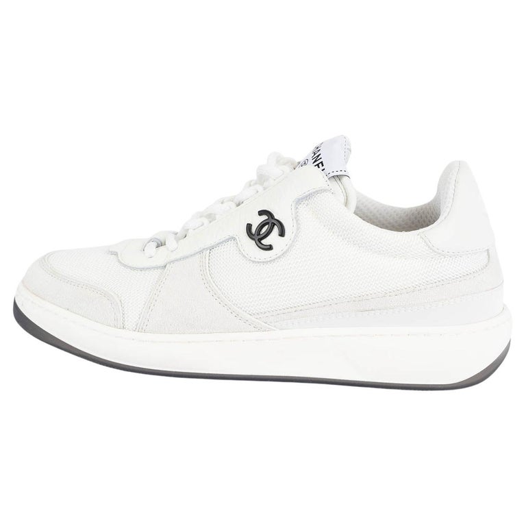 CHANEL white mesh and suede 2022 22P LOW TOP Sneakers Shoes 38 For