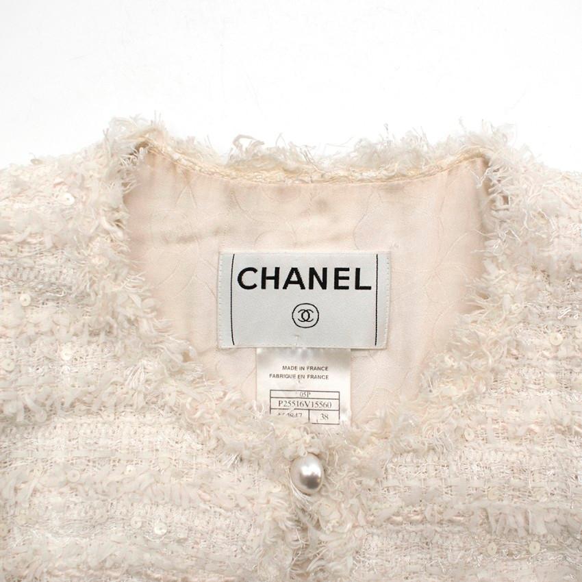 Gray Chanel White Metallic Tweed Knit Jacket 38 S 