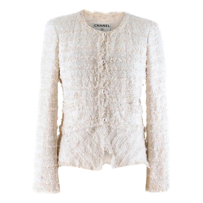 Chanel White Metallic Tweed Knit Jacket 38 S 